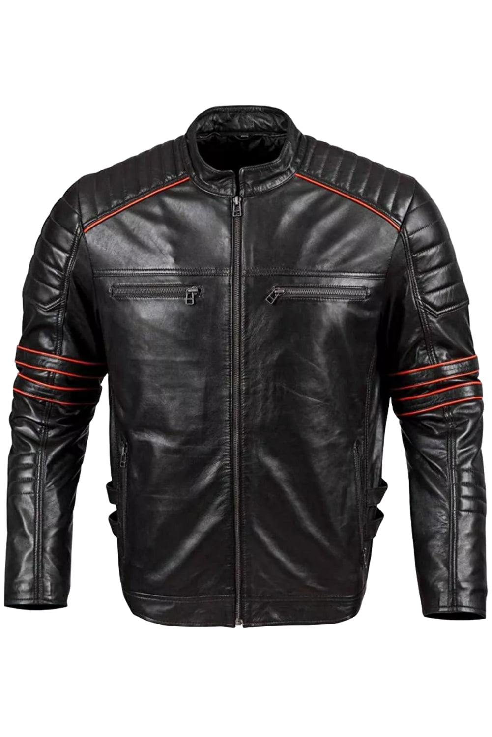 Men's Leor Black Leather Biker Jacket – Red Bear Jacket