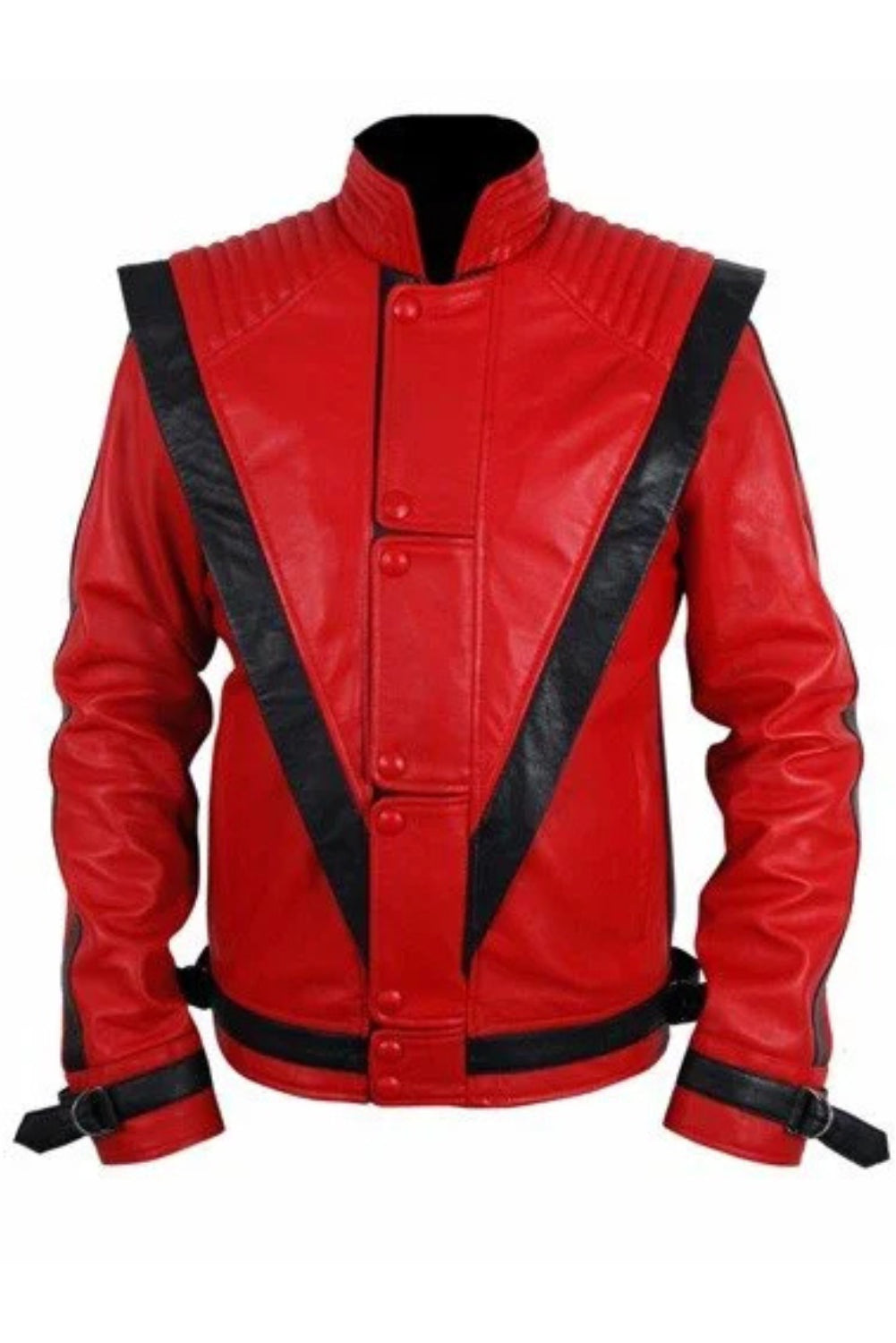 Men's Michael Jackson Red & Black Thriller Leather Jacket – Red