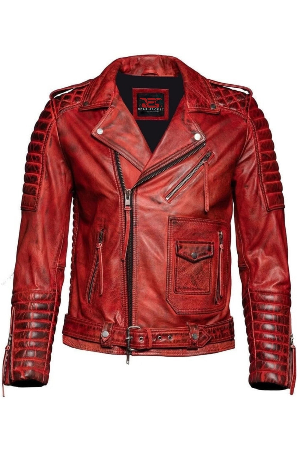 Inferno Vintage Red Leather Biker Jacket – Red Bear Jacket
