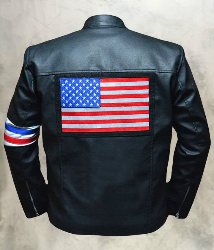 Captain America Steve Rogers Easy Rider Echtlederjacke für Herren | Echte handgemachte echte Lammfell-Motorradlederjacke für Herren