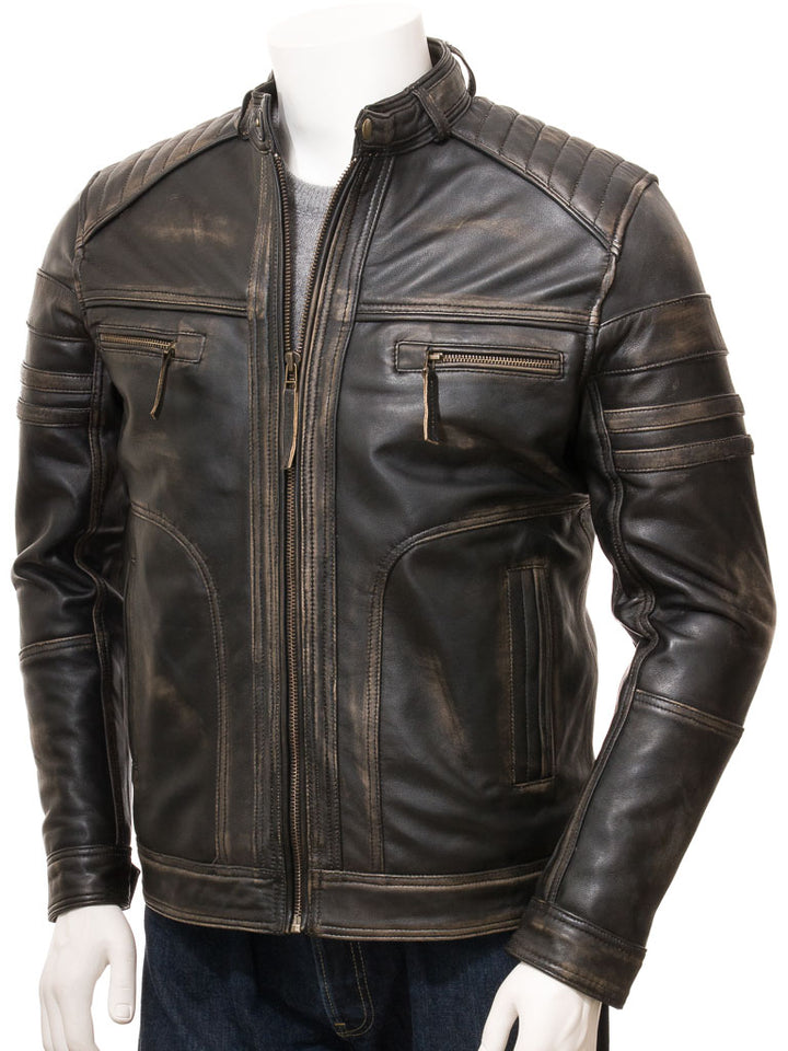 Men's Cafe Racer Vintage Brown Leather Jacket For Men | Mens Quilted Brown Biker Leather Jacket | Gift For Him | Christmas Day Gift