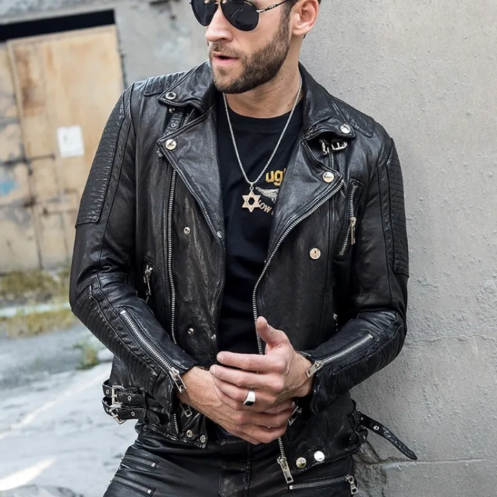 Mens Black Original Sheepskin Motorcycle Leather Jacket-Mens Real Handmade Biker Leather Jacket-Mens Leather Jacket-Man Leather Jacket-Gift