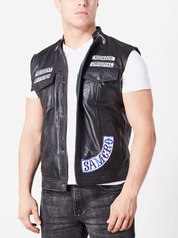 Men's Sons Of Anarchy Vest | Charlie Hunnam | California Vest | Sons of Anarchy Motorcycle Club's Redwood | SAMCRO Vest | Motorcycle Leather Vest