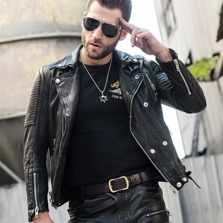 Mens Black Original Sheepskin Motorcycle Leather Jacket-Mens Real Handmade Biker Leather Jacket-Mens Leather Jacket-Man Leather Jacket-Gift