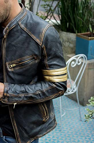 Men's Stylish Cafe Racer Genuine Sheepskin Slim Fit Motorcycle Leather Jacket-Men Leather Jacket-Man Leather Jacket-Christmas Day Gift