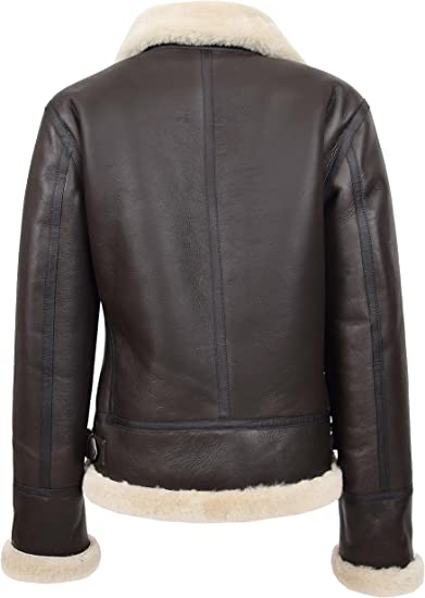 Women's Handmade Real Brown Shearling Bomber Leather Jacket With Detachable Hood | Womens B3 RAF Bomber Jacket | Womens Aviator Jacket