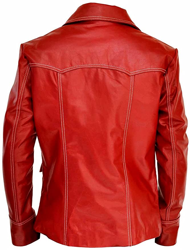 Tyler Durden Real Leather Jacket-Tyler Durden Fight Club Leather Jacket-Men's Fight Club Movie Black and Red Real Lambskin Leather Jacket-Mens Stylish Leather Jacket