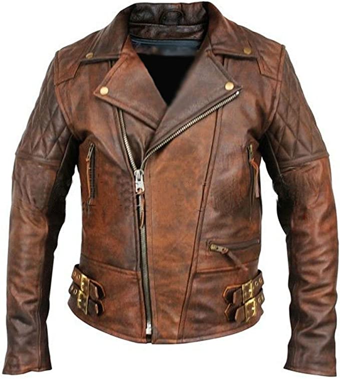 Men's Real Handmade Real Brown Sheep Motorcycle Leather Jacket