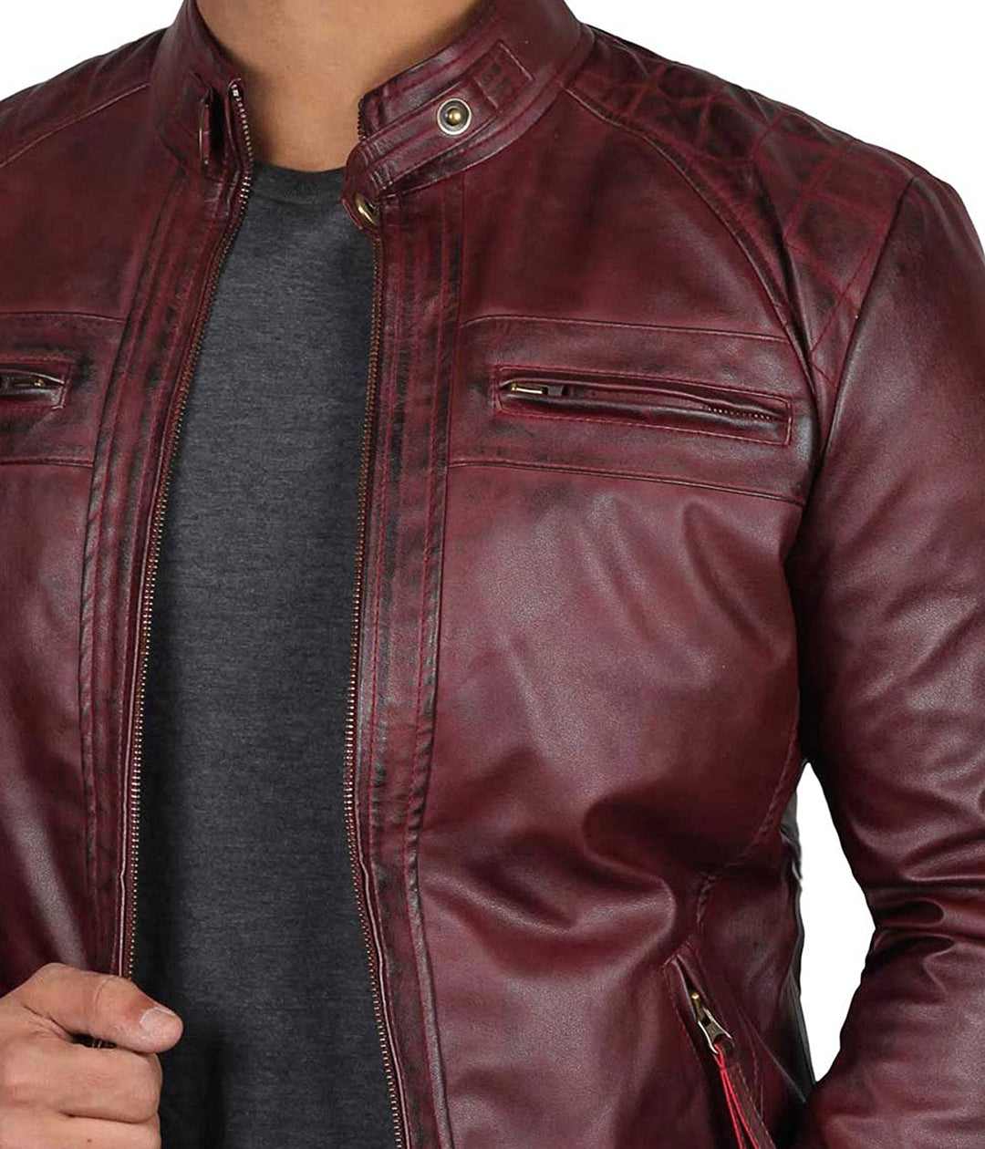 Men's Maroon Handmade Real Motorcycle Leather Jacket | Mens Genuine Sheep Leather Jacket | Mens Biker Leather Jacket | Winter Jacket | Christmas Day Gift | Gift For Him