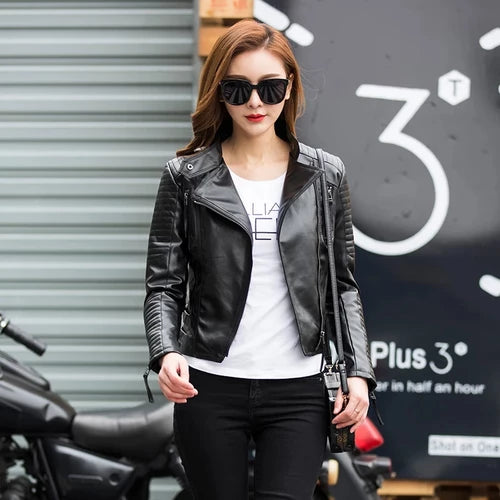 Damen Motorrad-Lederjacke | Damen-Lederjacke mit 100 % Original-Lammfell | Lederjacke Damen | Lederjacke | Geschenk für Sie