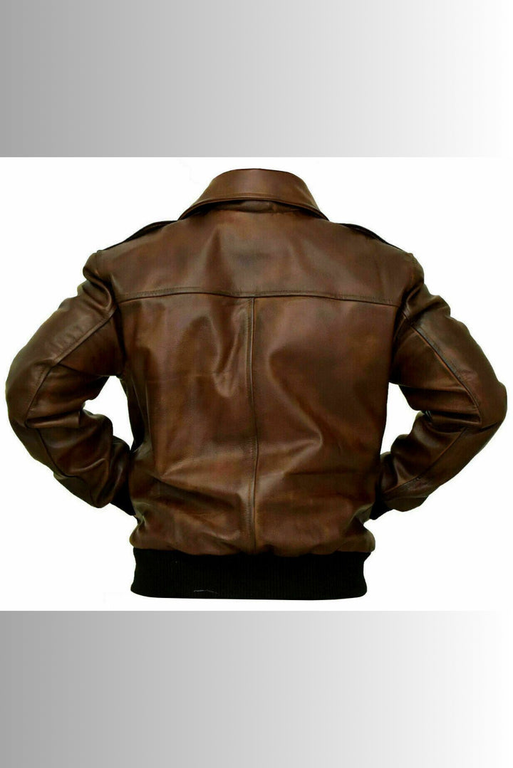 Air Rolf G-1 A-2 Aviator Distressed Brown Bomber Leather Jacket