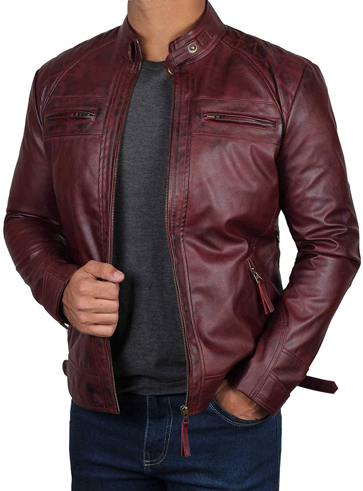 Men's Maroon Handmade Real Motorcycle Leather Jacket | Mens Genuine Sheep Leather Jacket | Mens Biker Leather Jacket | Winter Jacket | Christmas Day Gift | Gift For Him