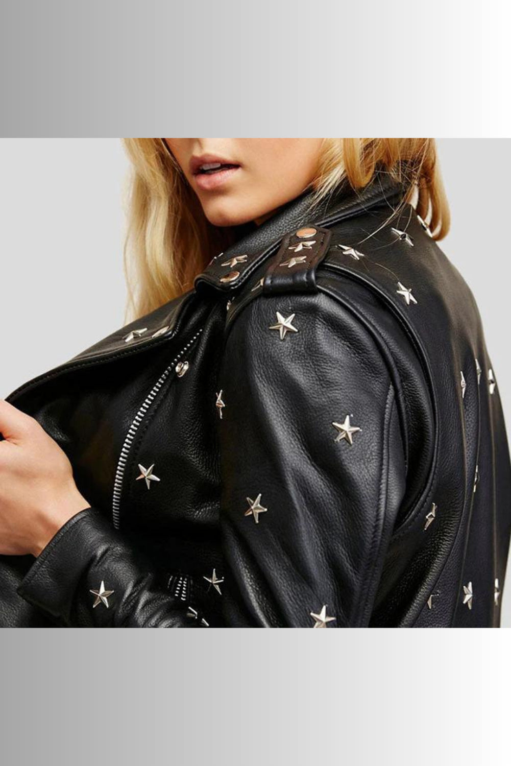 Womens Real Handmade Leather Jacket-Leather Jacket Womens-Star Studded Leather Jacket-Stars Leather Jacket-Women Leather Jacket-Black Jacket
