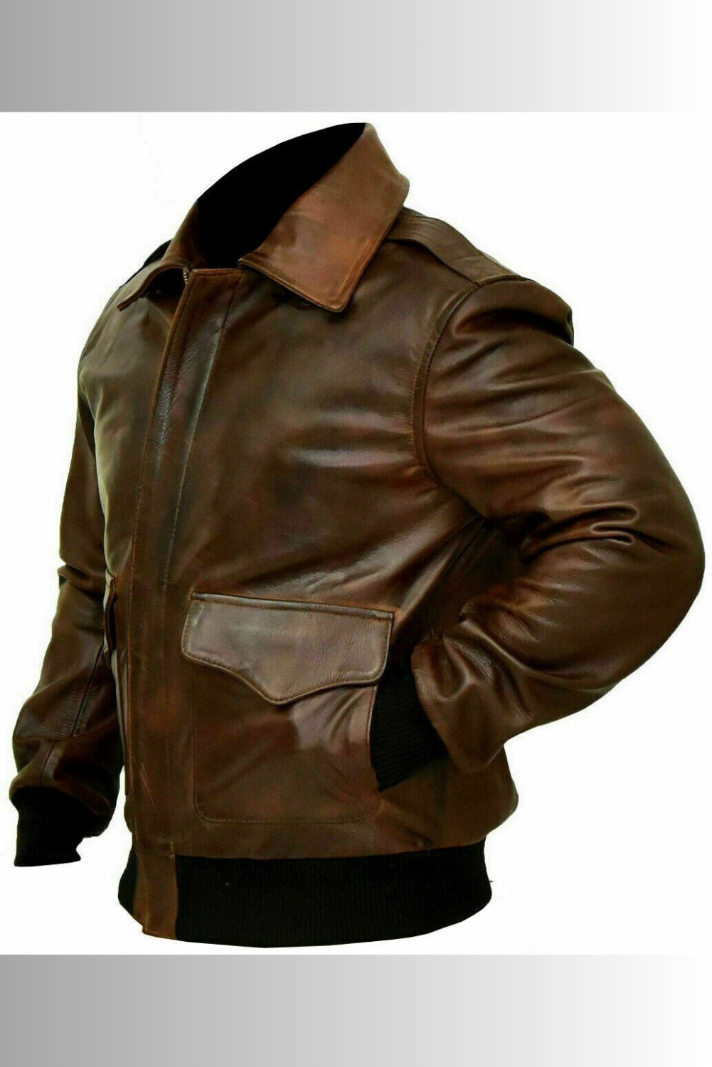 Air Rolf G-1 A-2 Aviator Distressed Brown Bomber Leather Jacket