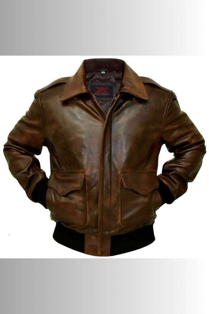 Air Rolf G-1 A-2 Aviator Distressed Brown Bomber Leather Jacket