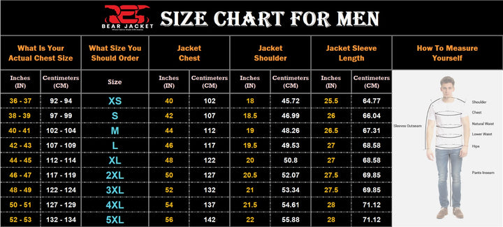 Red Bear Jacket Men Size Chart