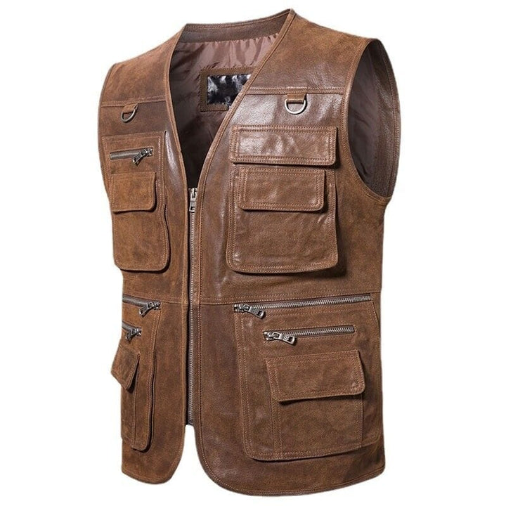 Men's Brown Retro Motorcycle Leather Vest