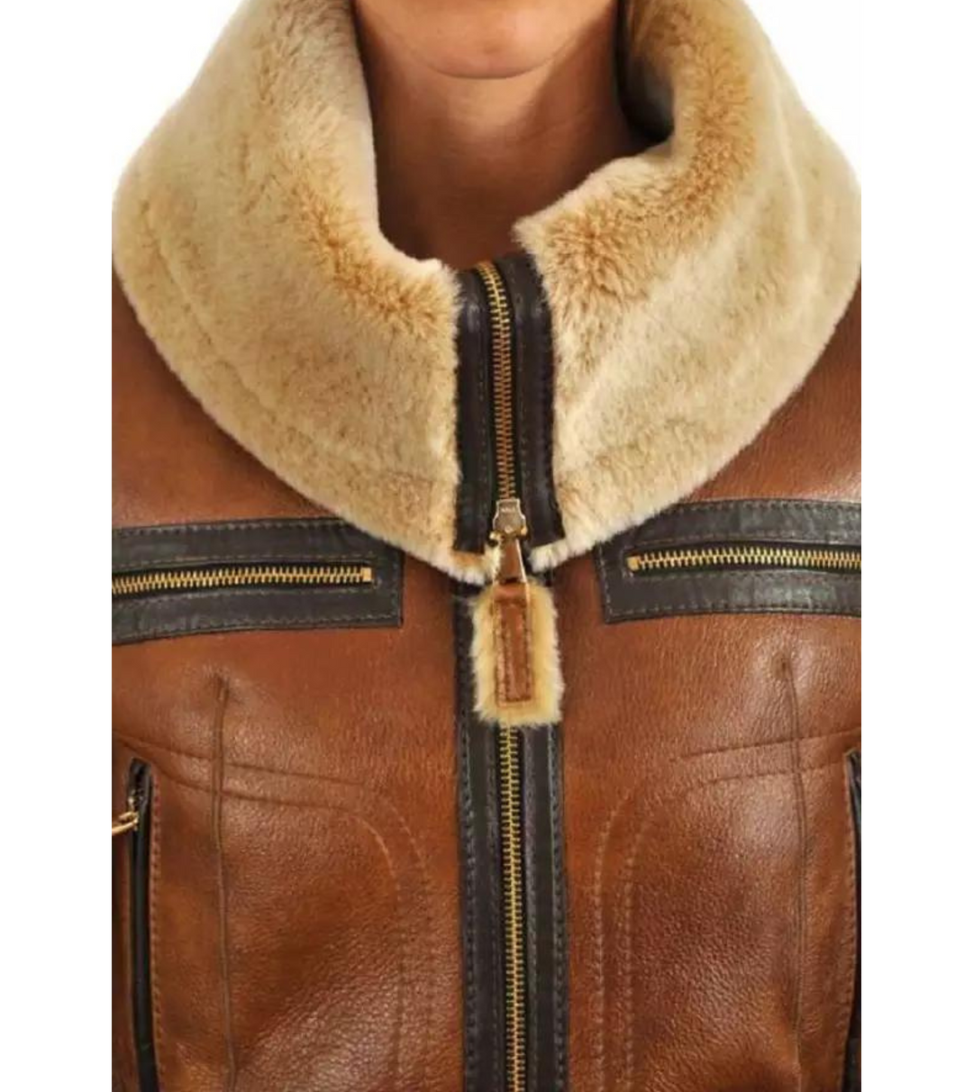 Women brown shearling leather jacket