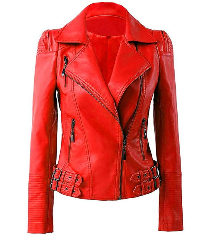 Alice Red Leather Biker Jacket