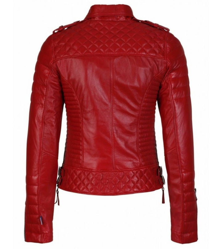 Womens Red Motorcycle Leather Jacket