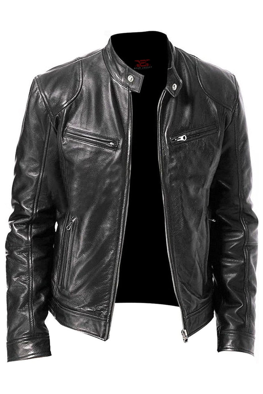 black leather biker jacket