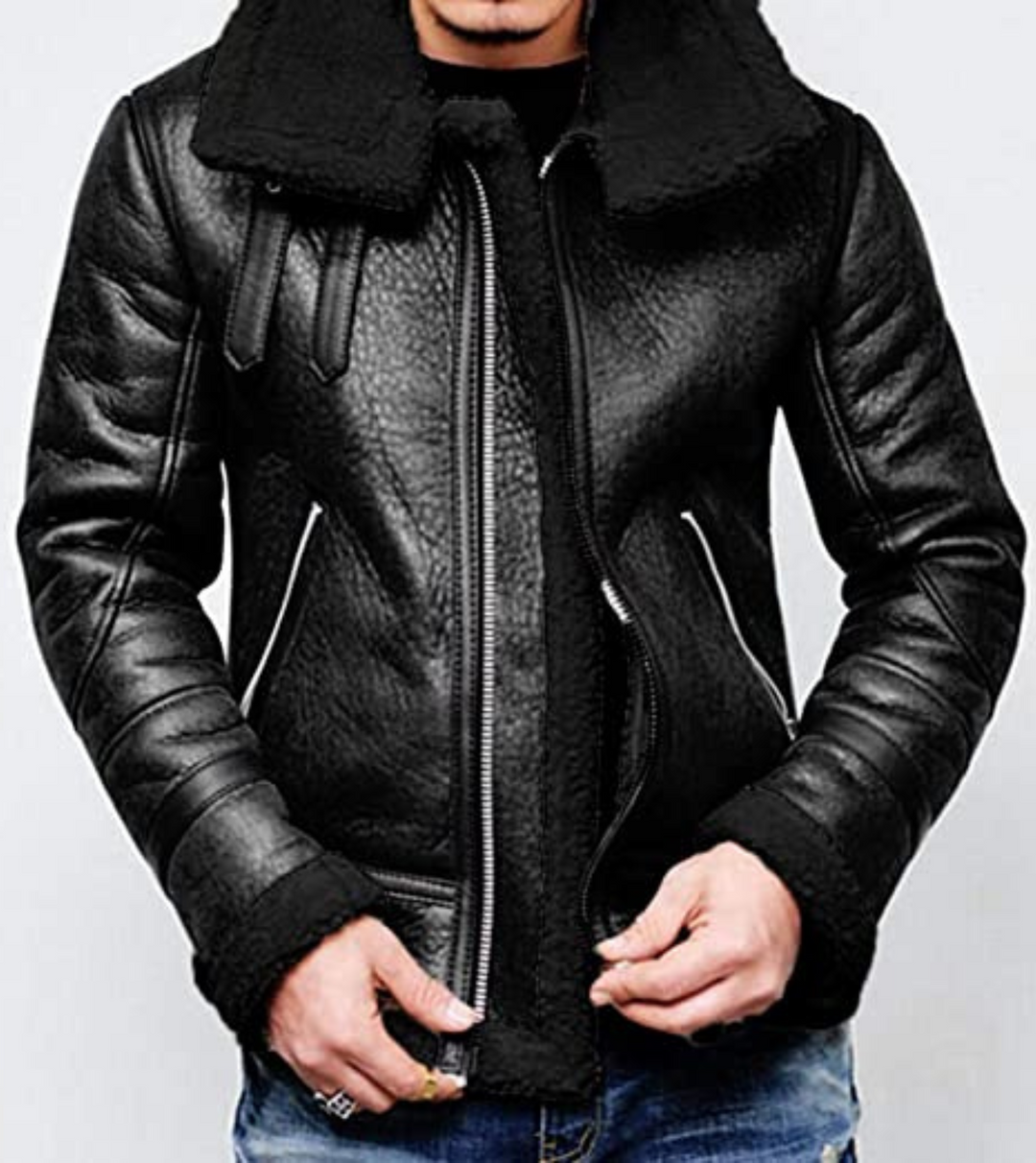 black leather bomber jacket