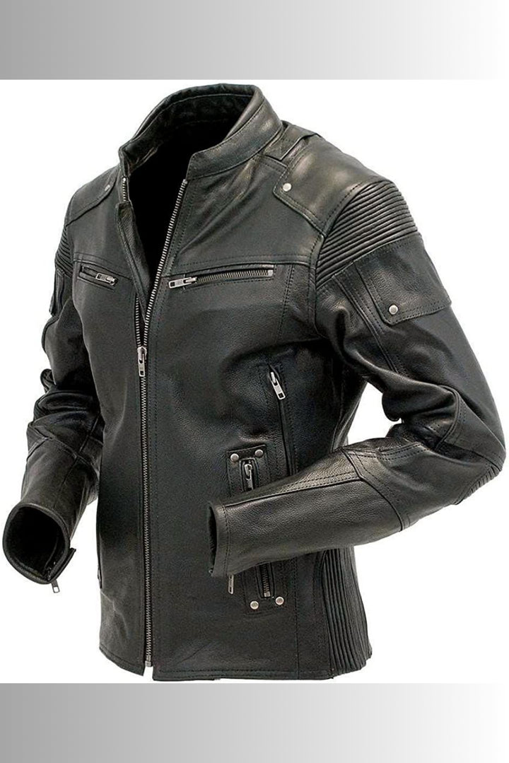 black leather moto jacket