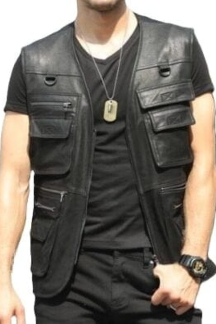 black leather vest