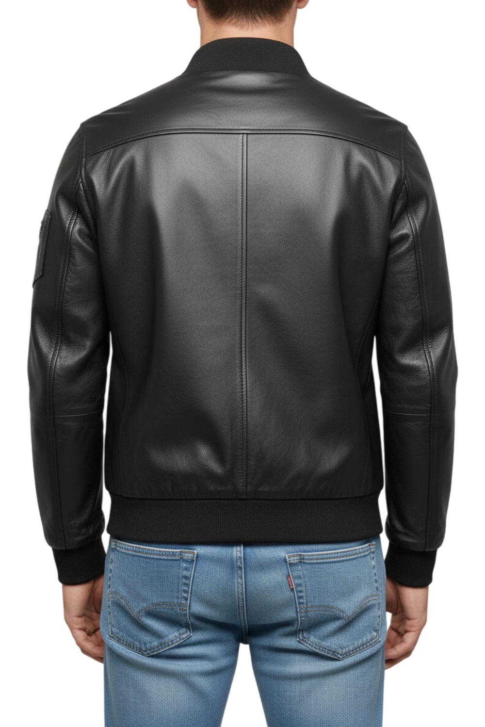 black leather bomber jacket