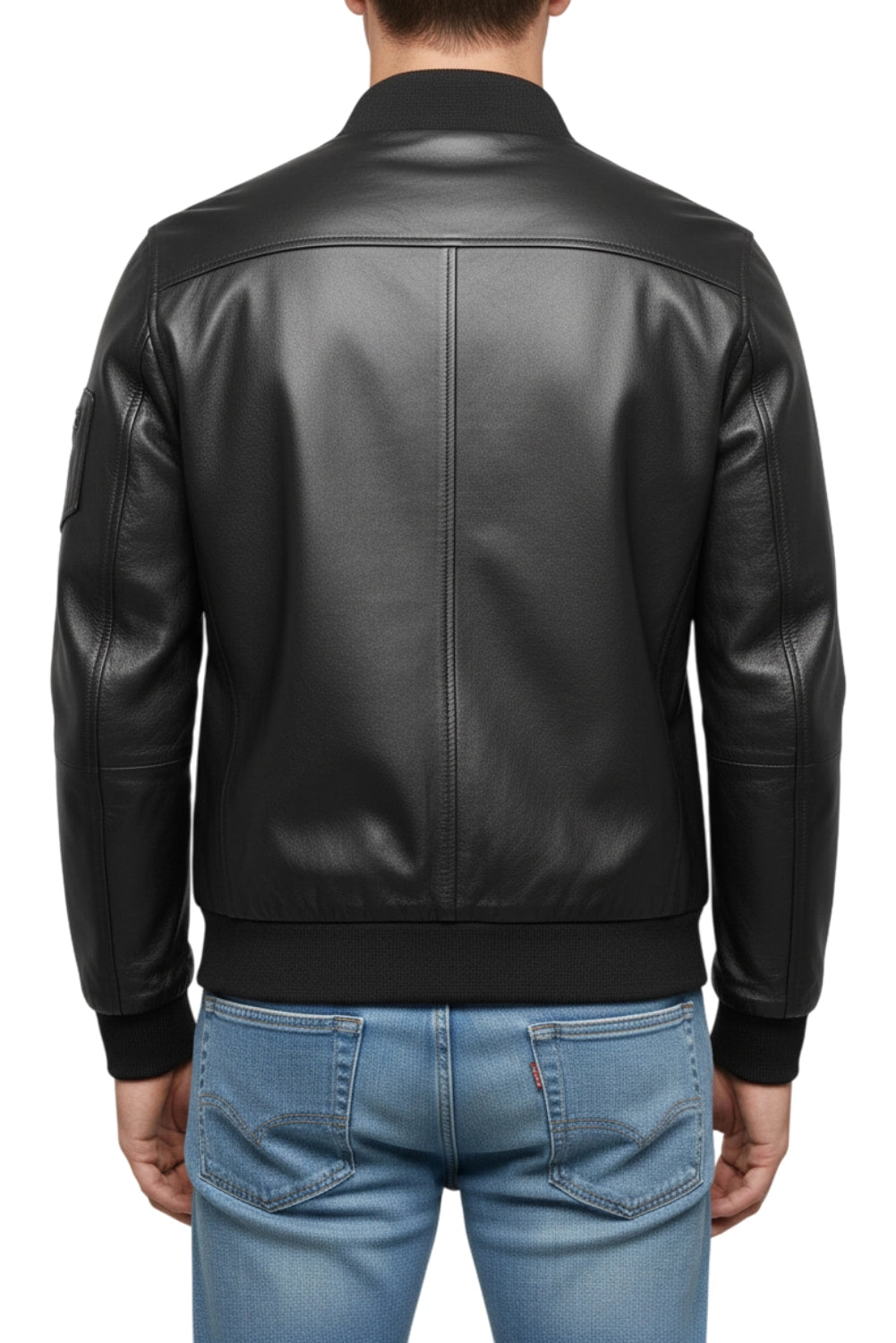 USA black leather bomber jacket