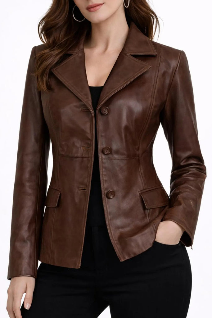 NICK ASHLEY ライダースジャケット　サイズXL Ashley Three Button Cognac Wax Lambskin Leather Blazer – Red Bear