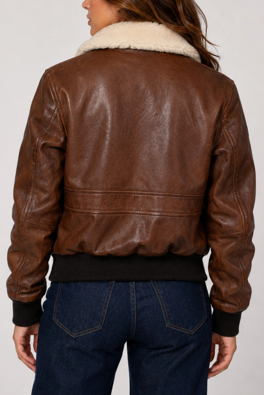 Sarah Brown Aviator Leather Bomber Jacket