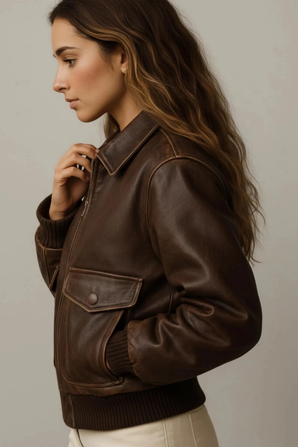 brown bomber jacket women leather