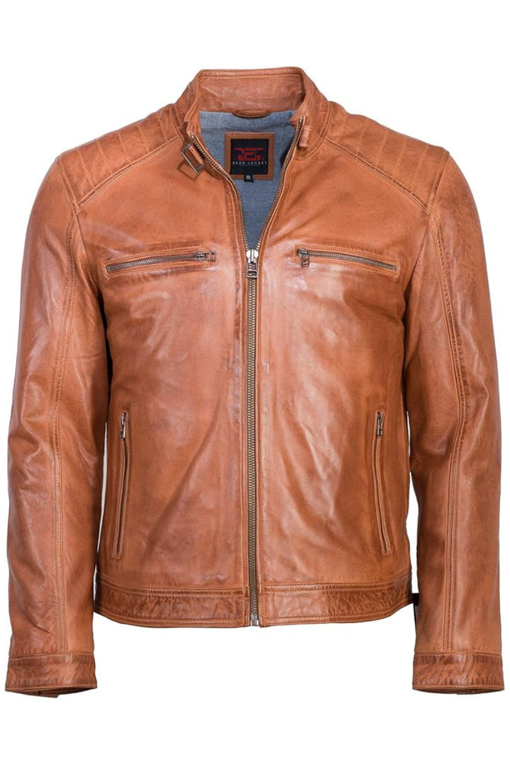 brown leather biker jacket mens