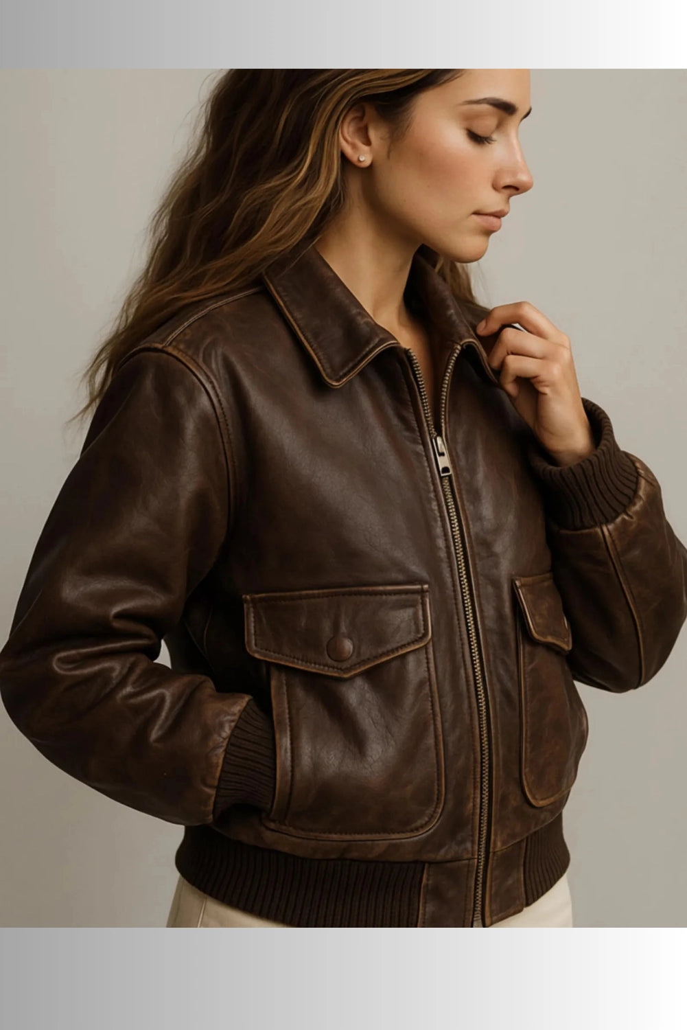 brown leather jacket bomber women