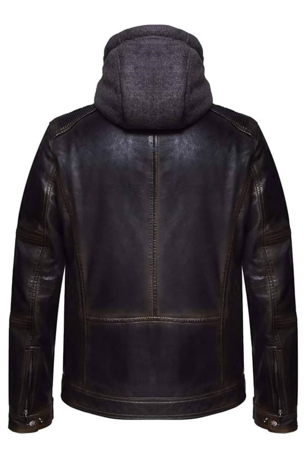 brown leather jacket with hood