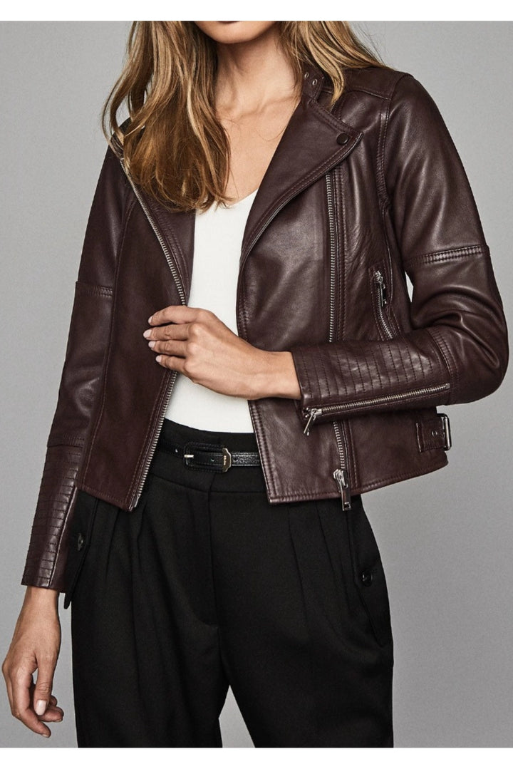 brown leather jacket womens