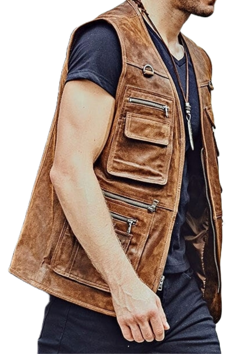 brown leather vest