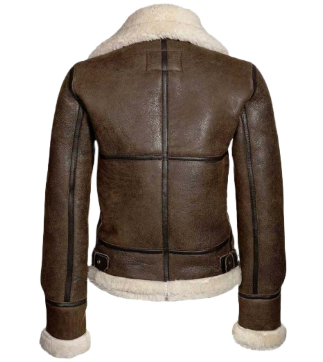 brown shearling jacket for women