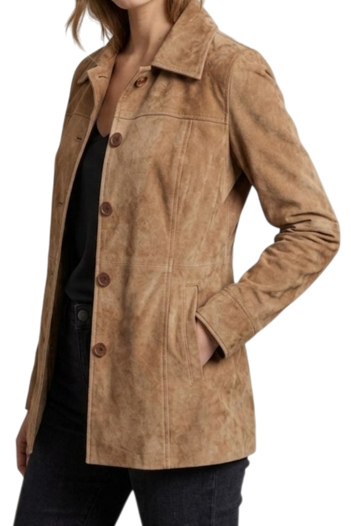 brown suede trench coat