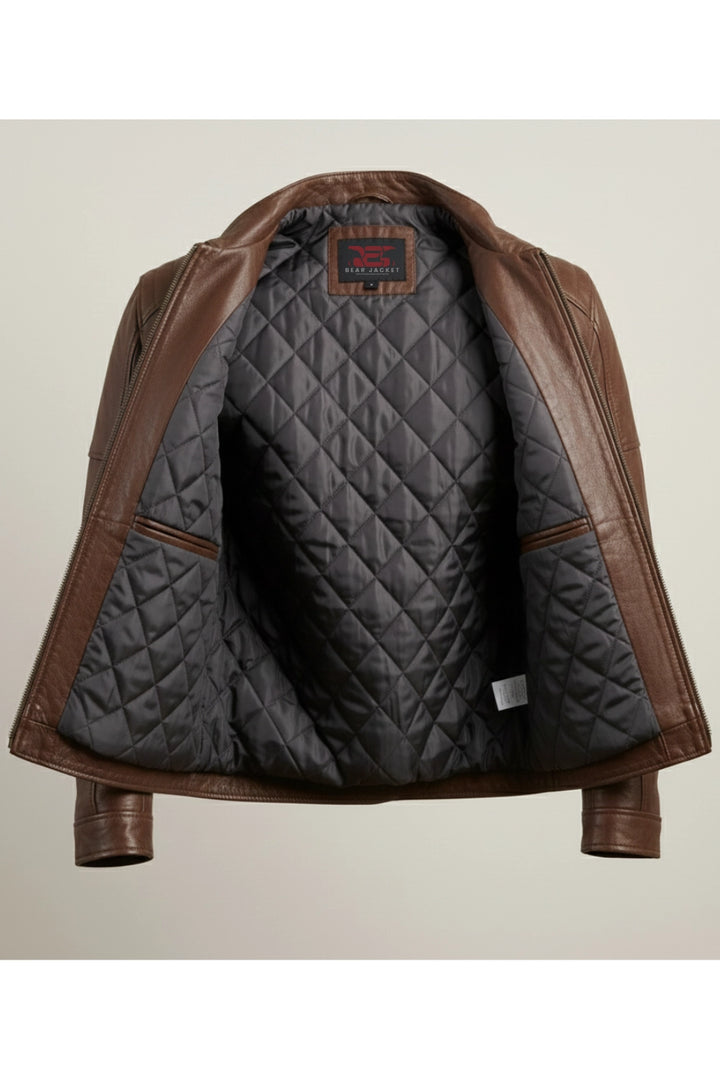 brown leather jacket outfit men