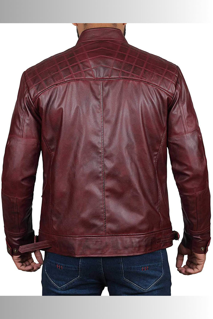 Henrik Burgundy Leather Biker Jacket