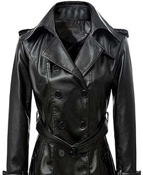 Women's Genuine Sheep Leather Long Overcoat-Women's Real Sheepskin Leather Trench Coat-Real Leather Coat-Women Leather Coat-Woman Leather Jacket-Women's Black Long Coat