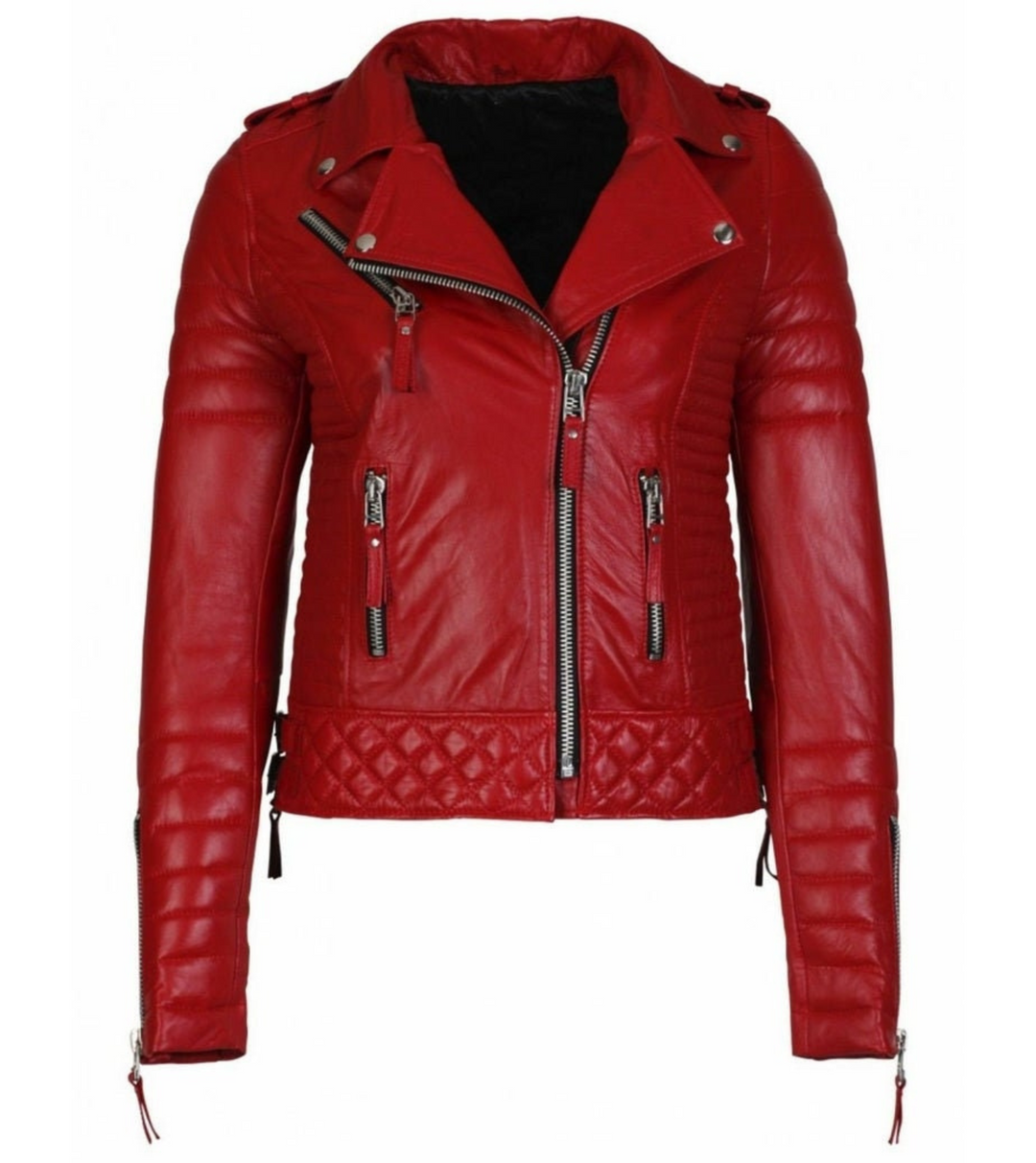 Womens Red Motorcycle Leather Jacket