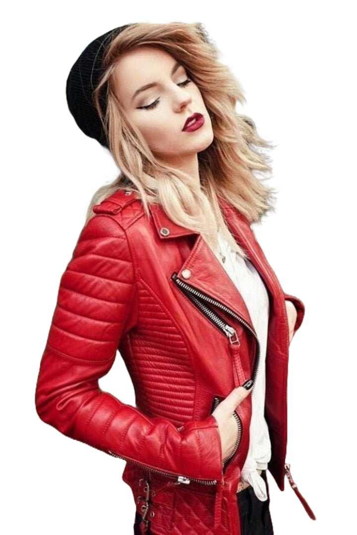 ladies red biker jacket