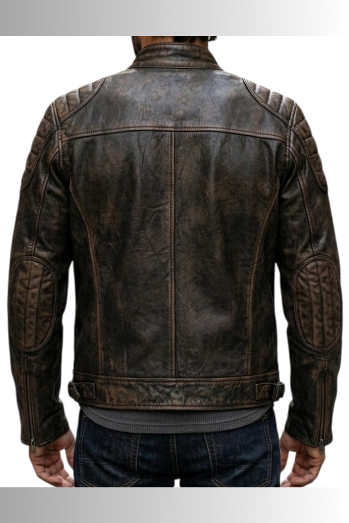 leather biker jacket brown mens
