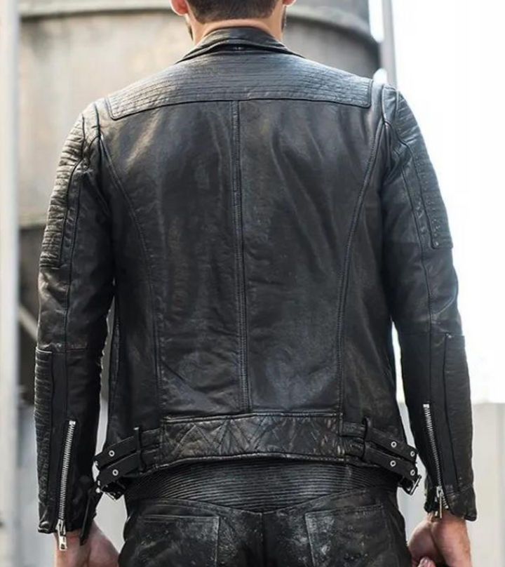 Schwarze Herren-Motorrad-Lederjacke mit 100 % Original-Schaffell-Herren-echt handgefertigte Biker-Lederjacke-Herren-Lederjacke-Lederjacke