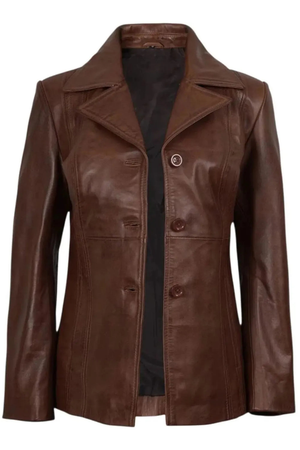 Ashley Three Button Cognac Wax Lambskin Leather Blazer