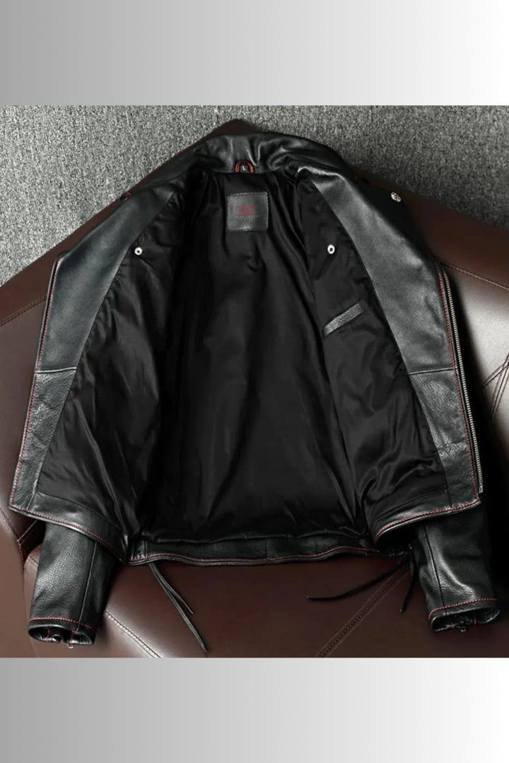 men's black leather jacket