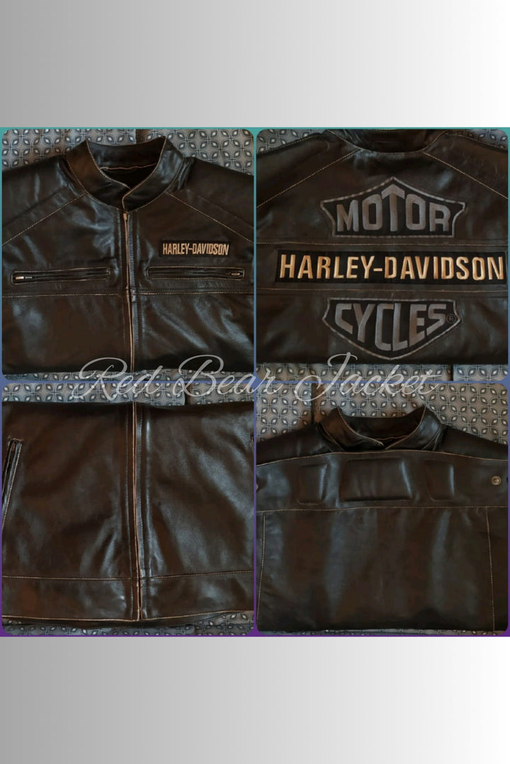 mens hd black leather vest